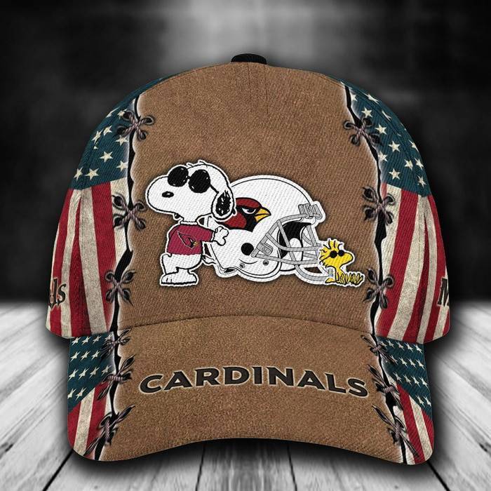 Personalized Arizona Cardinals Snoopy Dog USA Flag 3D Classic Baseball Cap CNI186
