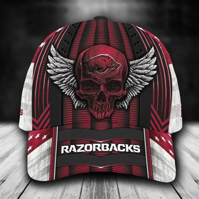 Personalized Arkansas Razorbacks Skull Wings 3D Classic Baseball Cap CNI1293