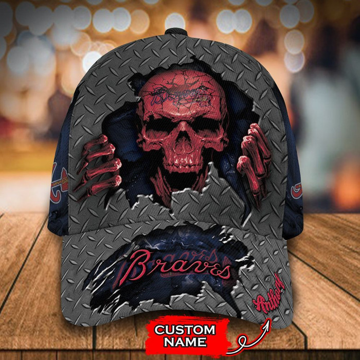 Personalized Atlanta Braves Skull Skeleton 3D Classic Baseball Cap CNI1347
