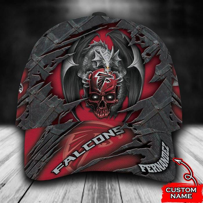 Personalized Atlanta Falcons Dragon Skull 3D Baseball Cap Red CNI1672