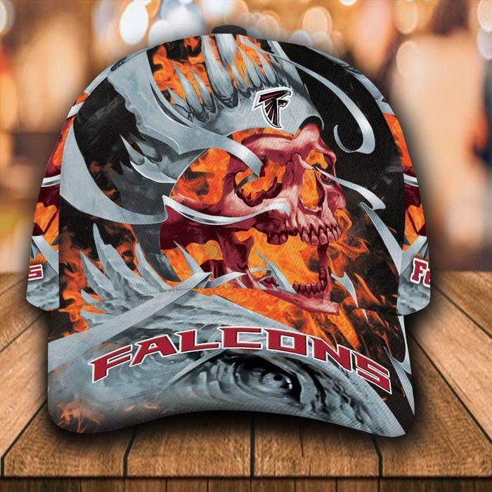 Personalized Atlanta Falcons Fire Skull 3D Baseball Cap CNI1037