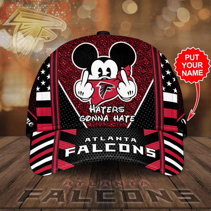 Personalized Atlanta Falcons Mickey Mouse Haters Gonna Hate 3D Baseball Cap Black Red CNI2010