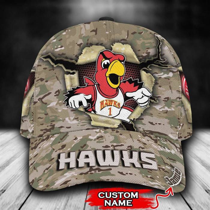 Personalized Atlanta Hawks Mascot NBA Camo Pattern 3D Baseball Cap CNI1058