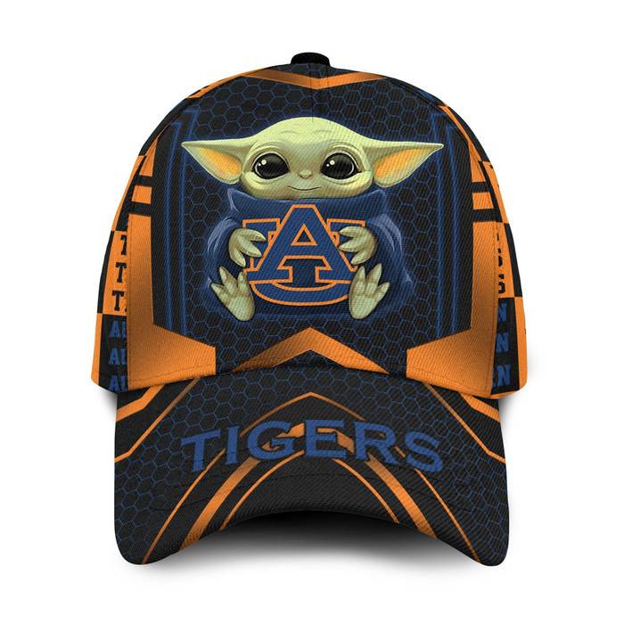 Personalized Auburn Tigers Baby Yoda 3D Baseball Cap Orange Black CNI1093