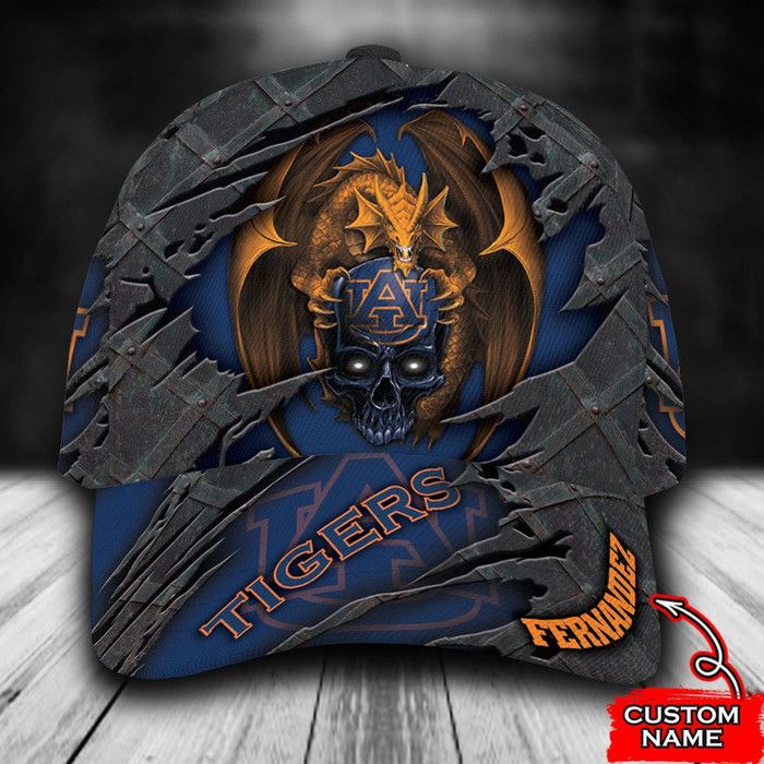 Personalized Auburn Tigers Dragon Skull 3D Baseball Cap Navy CNI1479