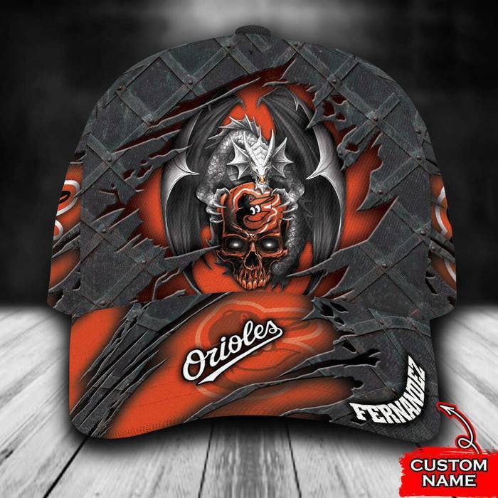 Personalized Baltimore Orioles Skull Dragon 3D Classic Baseball Cap CNI355
