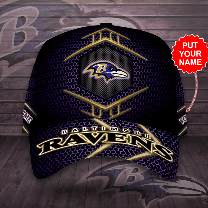 Personalized Baltimore Ravens 3D Tile Baseball Cap Black CNI2052