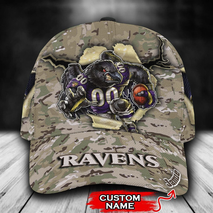 Personalized Baltimore Ravens Camo Mascot 3D Classic Baseball Cap CNI917