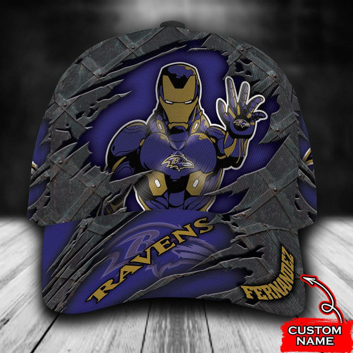 Personalized Baltimore Ravens Iron Man Logo 3D Baseball Cap Blue CNI1718