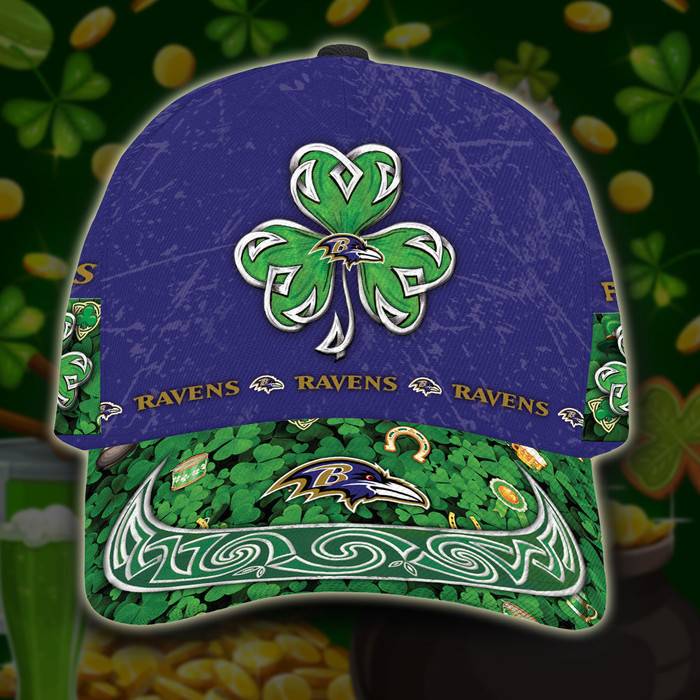 Personalized Baltimore Ravens St Patrick Day 3D Baseball Cap Blue Green CNI1677