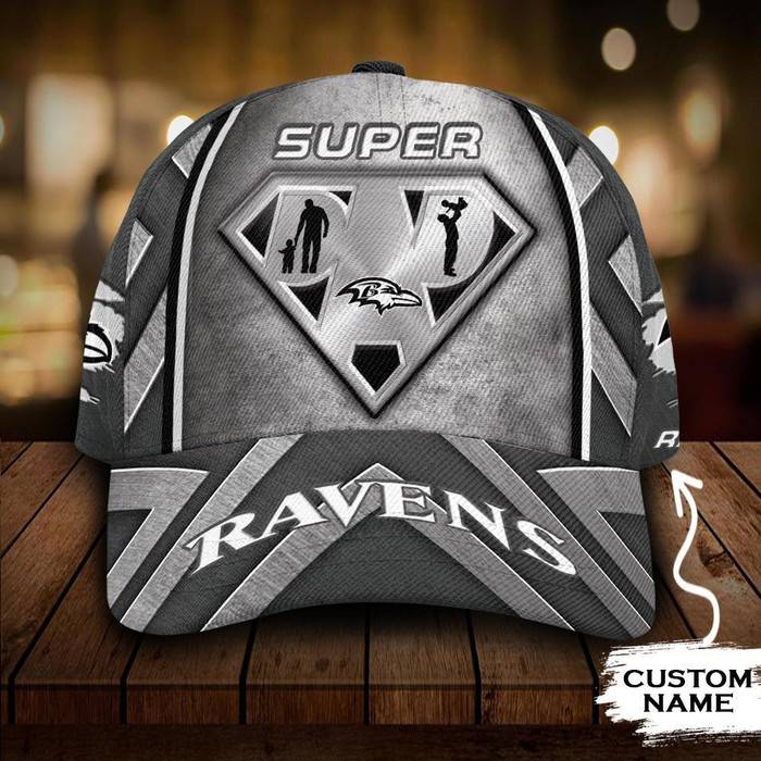 Personalized Baltimore Ravens Superman Dad 3D Baseball Cap Grey CNI1794