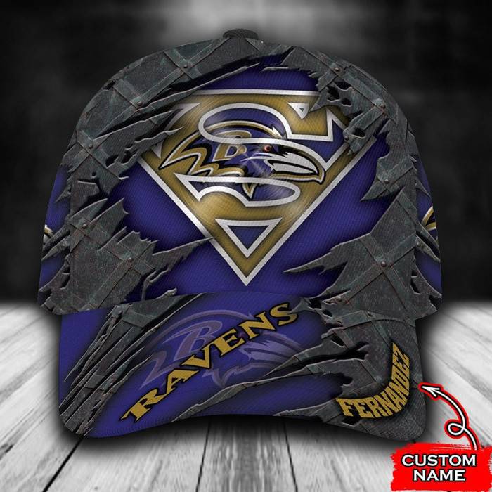 Personalized Baltimore Ravens Superman Logo 3D Baseball Cap Blue CNI1634