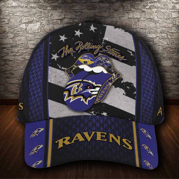 Personalized Baltimore Ravens The Rolling Stones 3D Baseball Cap Blue CNI1090
