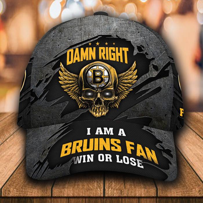 Personalized Boston Bruins Damn Right Text Skull 3D Classic Baseball Cap CNI255