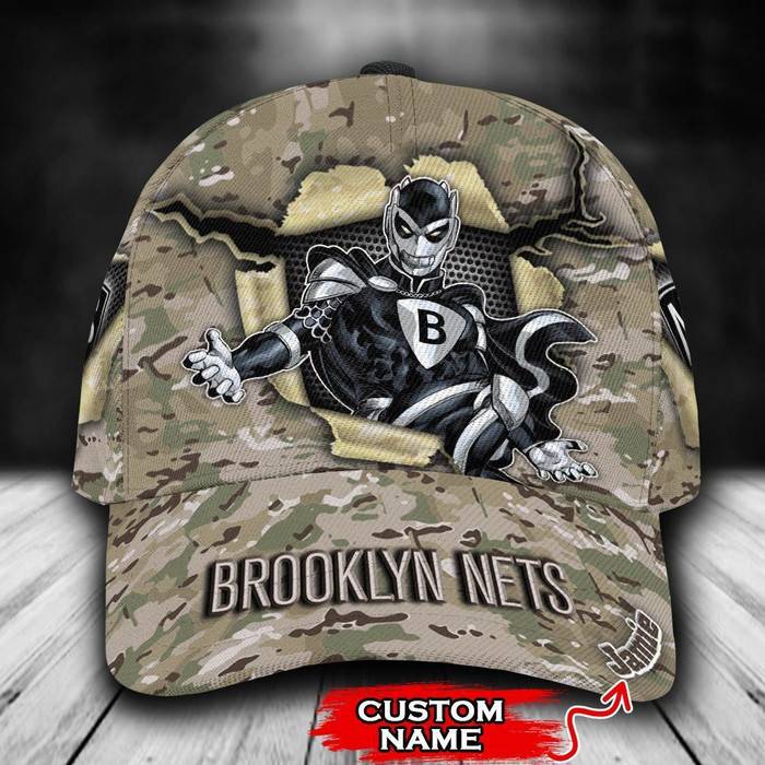 Personalized Brooklyn Nets Mascot NBA Camo 3D Baseball Cap CNI1628