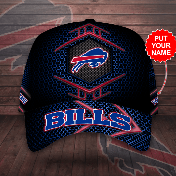 Personalized Buffalo Bills Beehive Hexagon Pattern 3D Baseball Cap Black Blue CNI2100