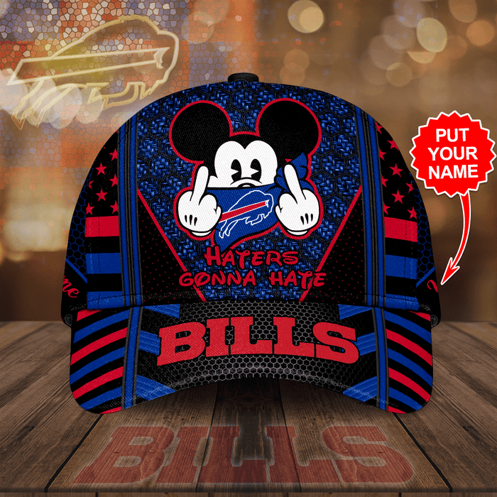 Personalized Buffalo Bills Mickey Mouse Haters Gonna Hate 3D Baseball Cap Black Neon Blue CNI2055