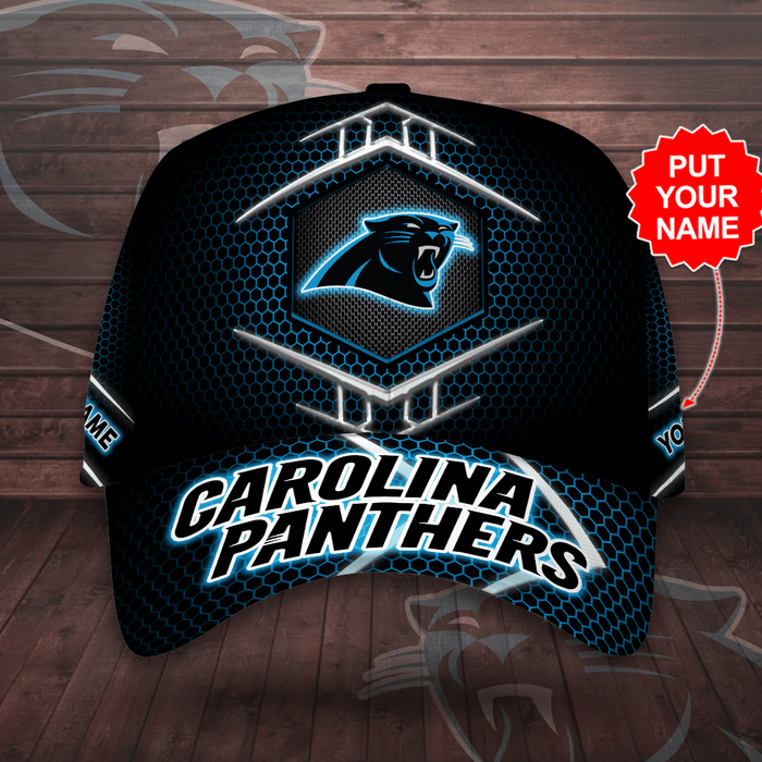 Personalized Carolina Panthers Beehive Hexagon Pattern 3D Baseball Cap Black Blue CNI2040