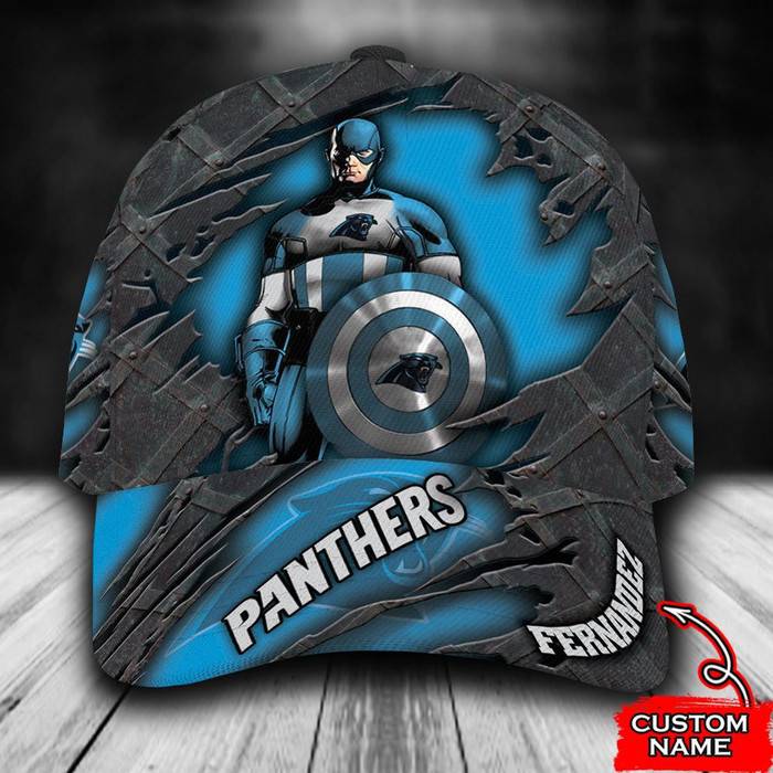 Personalized Carolina Panthers Captain America Marvel 3D Baseball Cap Blue CNI1035