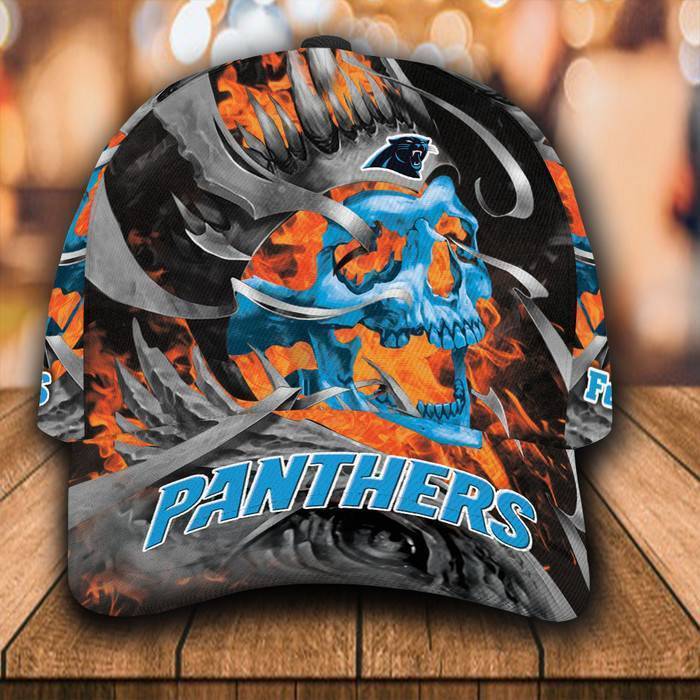 Personalized Carolina Panthers Flame Skull 3D Classic Baseball Cap CNI288