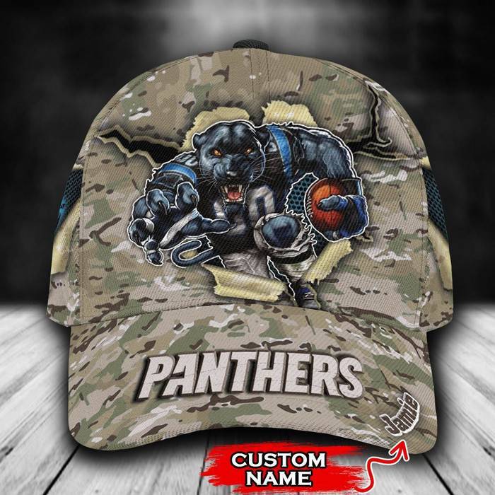 Personalized Carolina Panthers Mascot Camo 3D Baseball Cap CNI1642