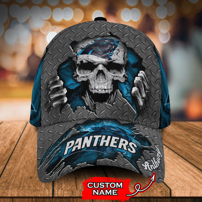 Personalized Carolina Panthers Skull 3D Baseball Cap Blue CNI1459