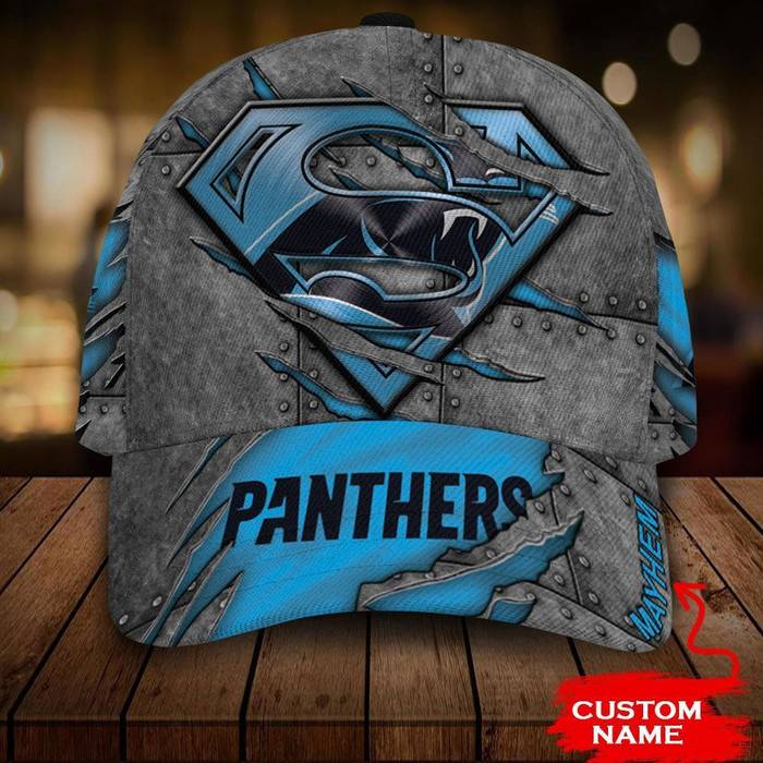 Personalized Carolina Panthers Superman Logo 3D Baseball Cap Blue CNI1105