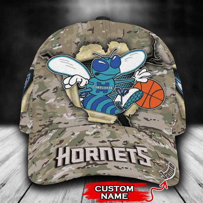 Personalized Charlotte Hornets Mascot NBA Camo 3D Baseball Cap CNI1779