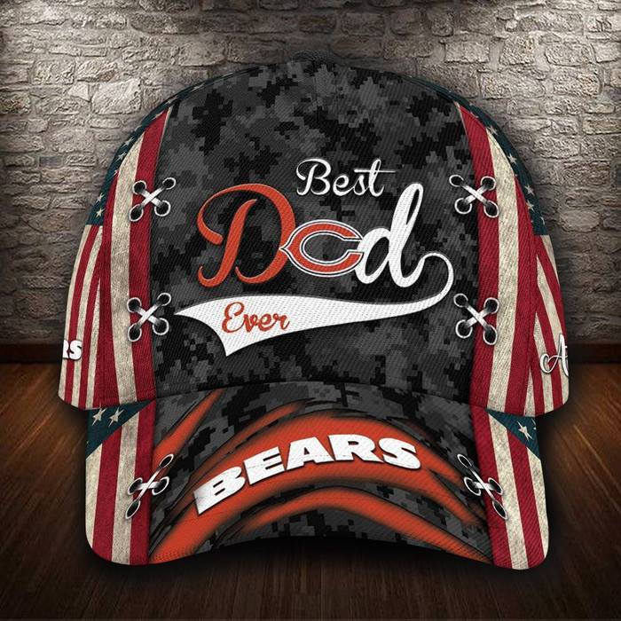 Personalized Chicago Bears Best Dad Ever USA Flag 3D Baseball Cap CNI1849
