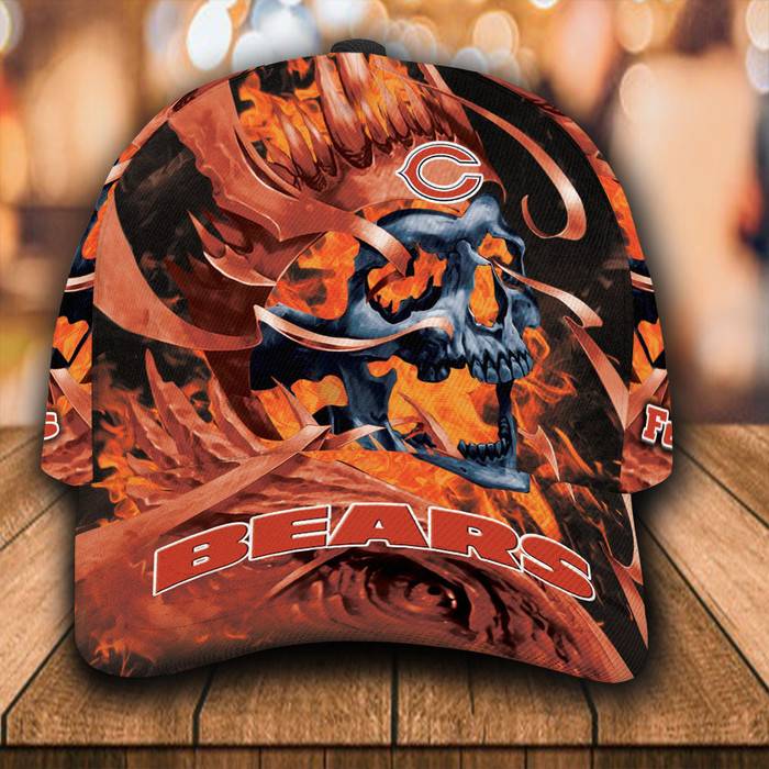 Personalized Chicago Bears Flame Skull 3D Classic Baseball Cap CNI850