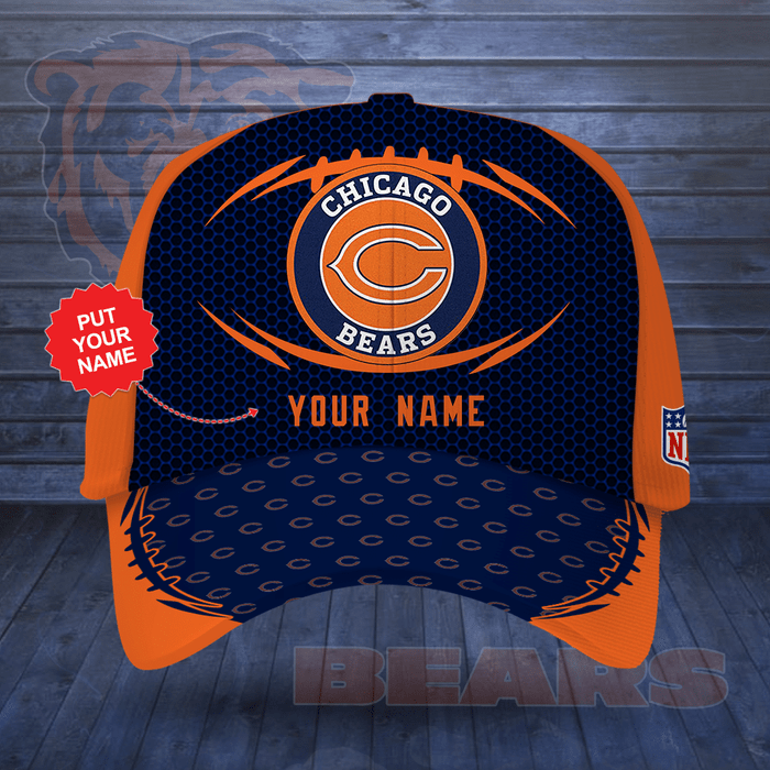 Personalized Chicago Bears Logo 3D Baseball Cap Navy Orange CNI2012