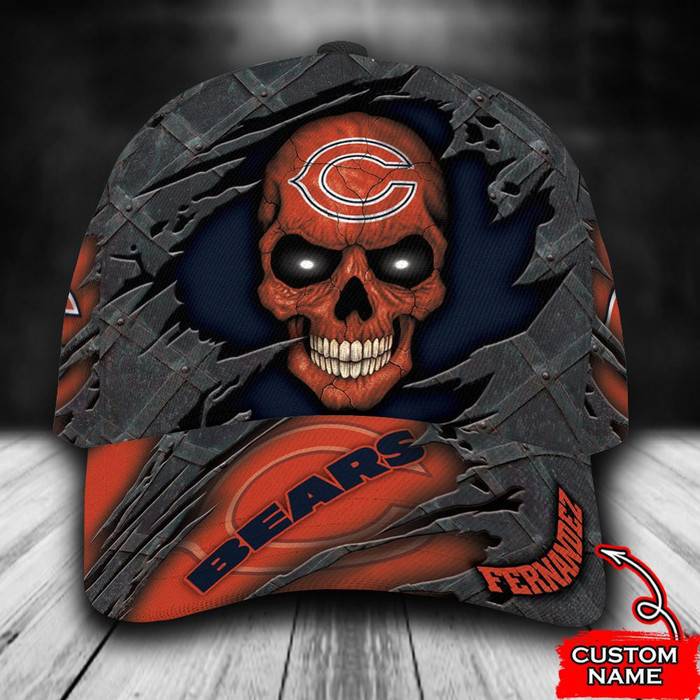 Personalized Chicago Bears Skull 3D Baseball Cap Orange CNI1852