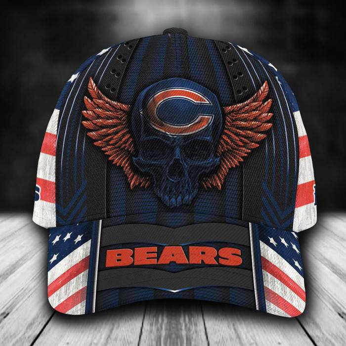 Personalized Chicago Bears Skull Wings 3D Baseball Cap Navy CNI1651