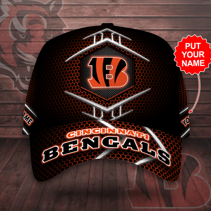 Personalized Cincinnati Bengals Beehive Hexagon Pattern 3D Baseball Cap Black Orange CNI2096