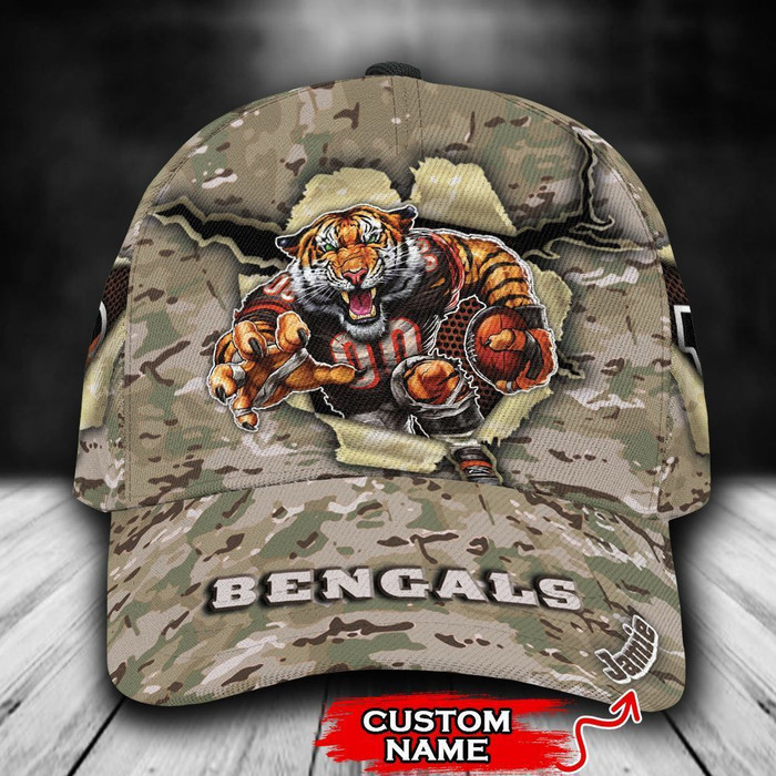 Personalized Cincinnati Bengals Camo Mascot 3D Classic Baseball Cap CNI827