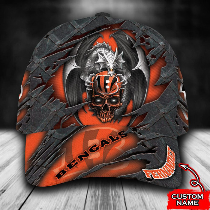 Personalized Cincinnati Bengals Dragon Skull 3D Baseball Cap Orange CNI1788