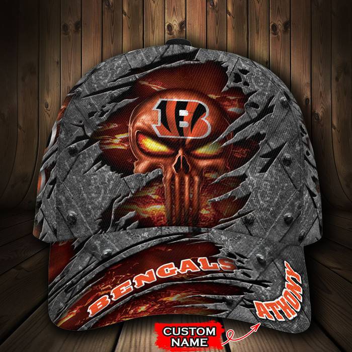 Personalized Cincinnati Bengals Luxury Skull 3D Classic Baseball Cap CNI744