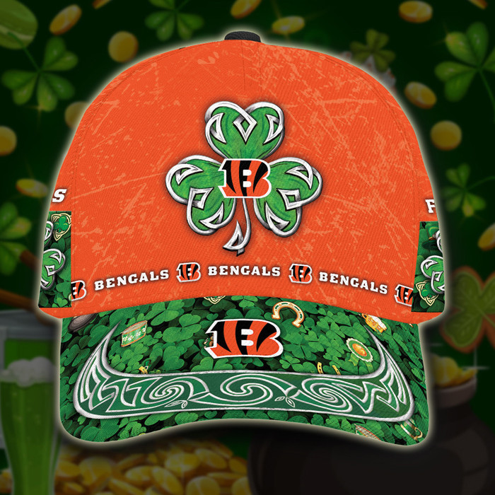 Personalized Cincinnati Bengals St Patrick Day 3D Baseball Cap Orange Green CNI1745