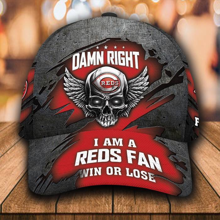 Personalized Cincinnati Reds Skull Damn Right Text 3D Classic Baseball Cap CNI385