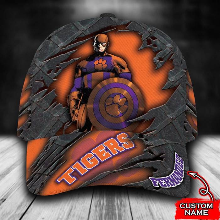 Personalized Clemson Tigers Captain America 3D Classic Baseball Cap CNI1942