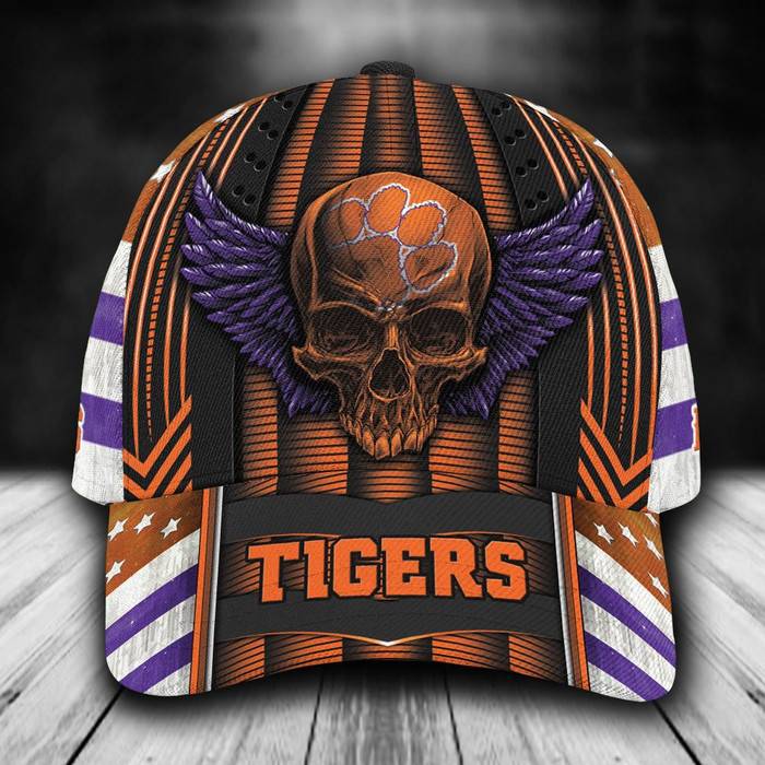 Personalized Clemson Tigers Skull 3D Baseball Cap Orange CNI1792