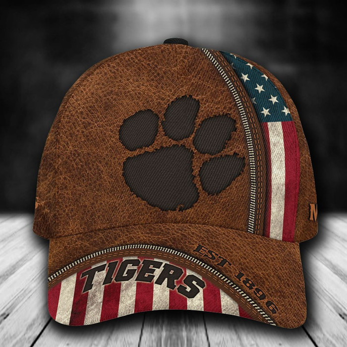 Personalized Clemson Tigers Zipper USA Flag 3D Classic Baseball Cap Brown CNI1963