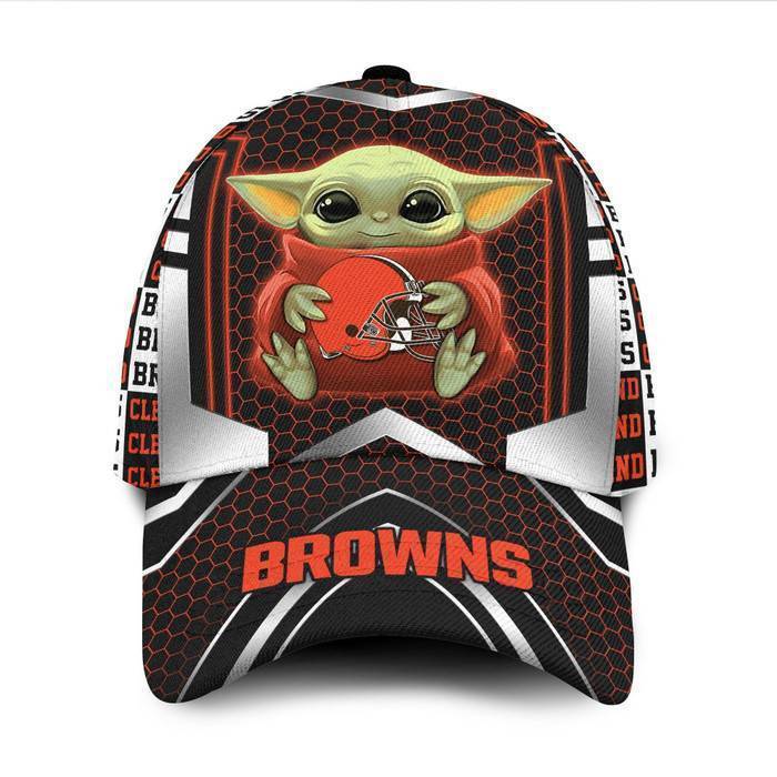Personalized Cleveland Browns Baby Yoda 3D Baseball Cap CNI1039