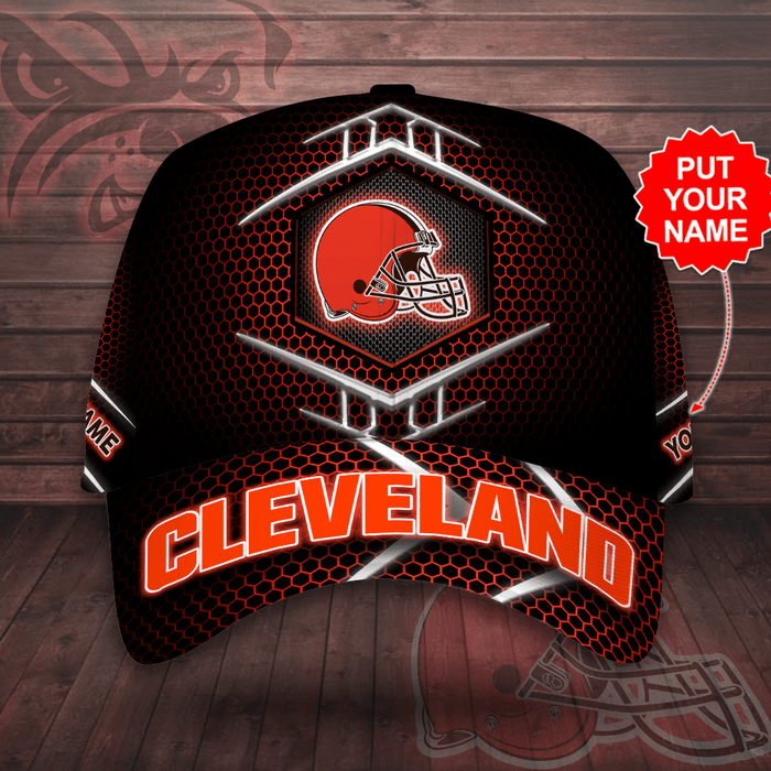 Personalized Cleveland Browns Beehive Hexagon Pattern 3D Baseball Cap Black Orange CNI2071