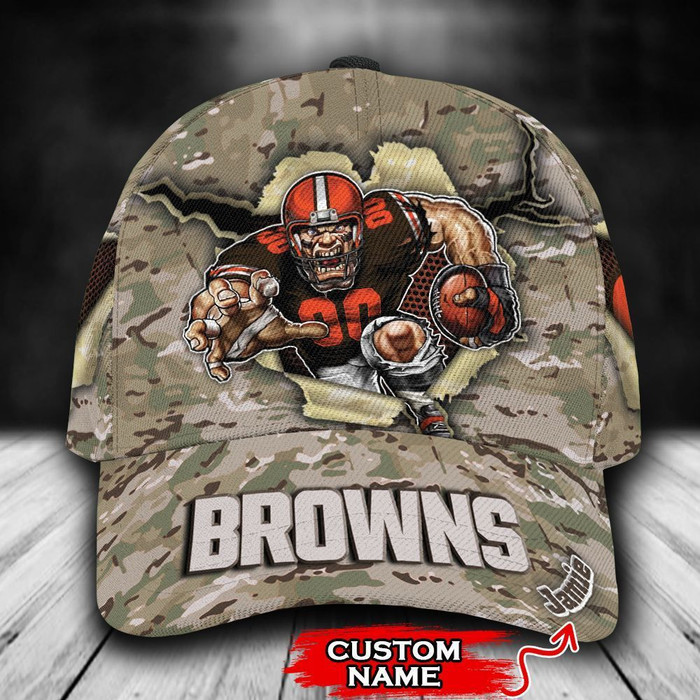 Personalized Cleveland Browns Camo Mascot 3D Classic Baseball Cap CNI703