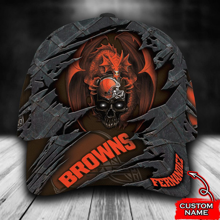 Personalized Cleveland Browns Dragon Skull 3D Baseball Cap Orange CNI1087