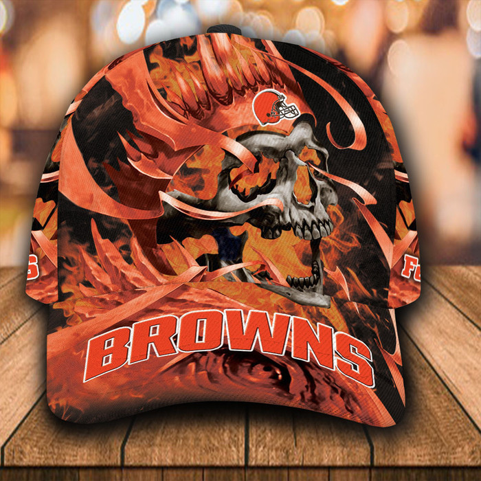 Personalized Cleveland Browns Flame Skull 3D Classic Baseball Cap CNI847