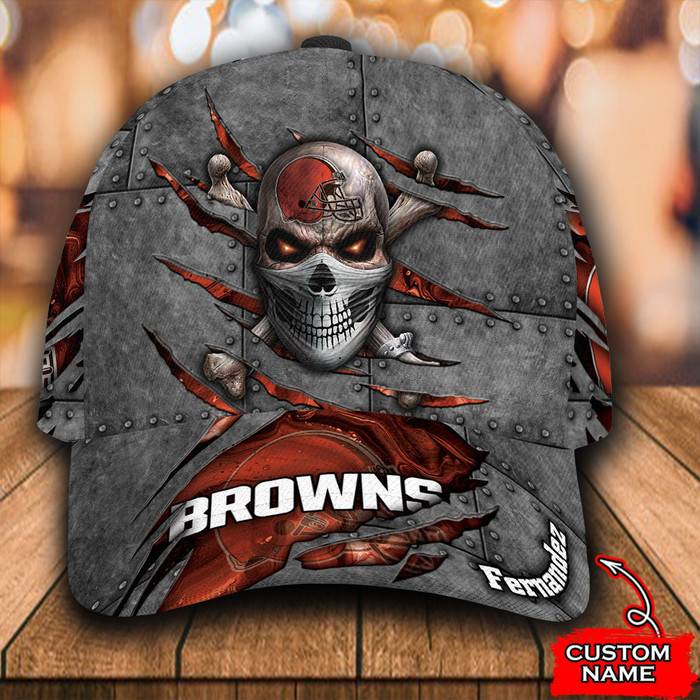 Personalized Cleveland Browns Skull 3D Baseball Cap CNI1656