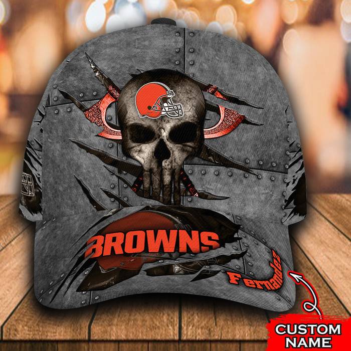 Personalized Cleveland Browns Skull 3D Baseball Cap CNI1935