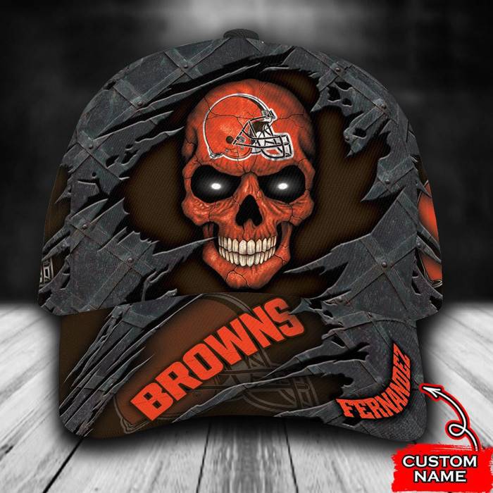 Personalized Cleveland Browns Skull 3D Baseball Cap Orange CNI1493